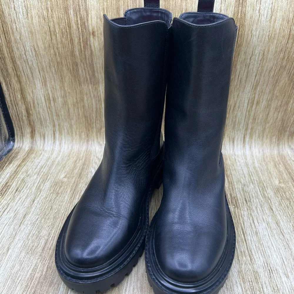 Tory Burch Benton Pull On Chelsea Boots Women's 9.5 Black Leather Tall Platform